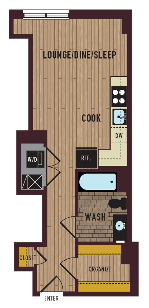 Floor plan for studio, 1 bath, 450 sqft