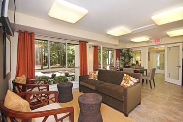 Reston apartment for rent - A living room with a brown couch and a flat screen TV.