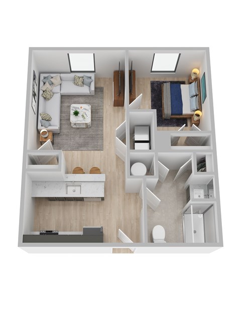 Floor plan for 1 bed, 1 bath, 610 sqft