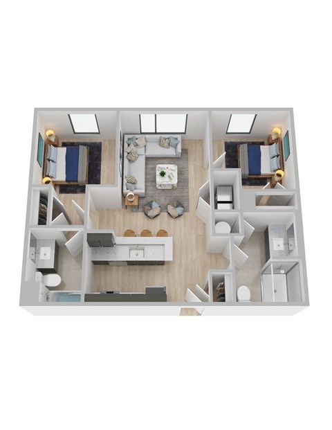 Floor plan for 2 beds, 2 baths, 878 sqft