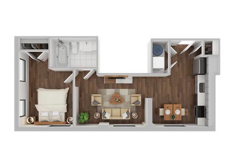 Floor plan for 1 bed, 1 bath, 546 sqft