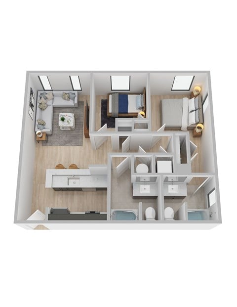 Floor plan for 2 beds, 2 baths, 880 sqft