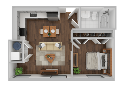 Floor plan for 1 bed, 1 bath, 466 sqft