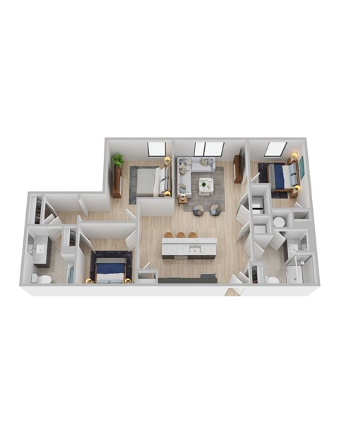 Floor plan for 3 beds, 2 baths, 1177 sqft