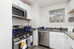Alexandria apartment for rent - A kitchen with a stove, microwave, and dishwasher.