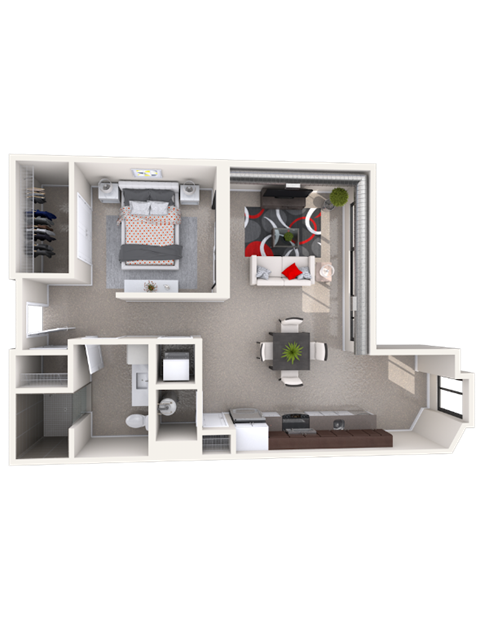 Floor plan for 1 bed, 1 bath, 720 sqft