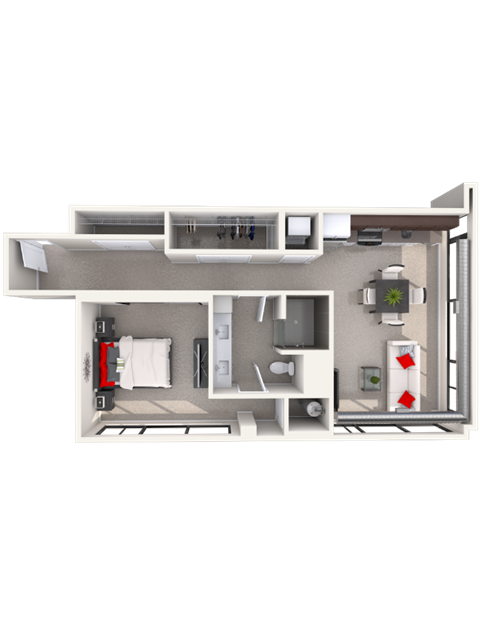 Floor plan for 1 bed, 1 bath, 750 sqft