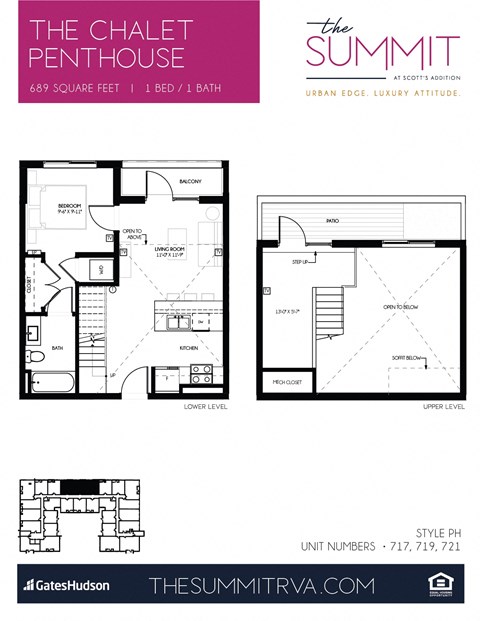 Floor plan for 1 bed, 1 bath, 586 sqft