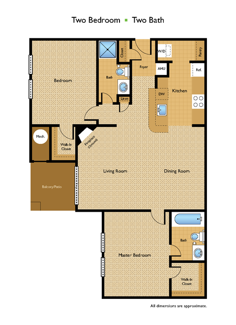 Floor plan for 2 beds, 2 baths, 1012 sqft