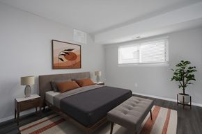 Norfolk townhouse for rent - A bedroom with a bed, nightstands, and a plant.