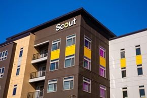 Fairfax apartment for rent - A building with the word Scout on the top.