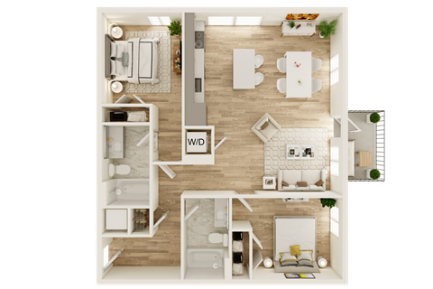 Floor plan for 2 beds, 1.5 baths, 845 sqft