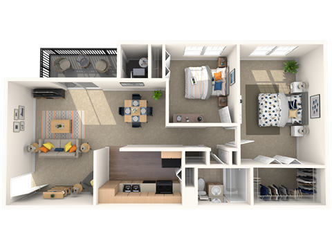 Floor plan for 2 beds, 1 bath, 960 sqft