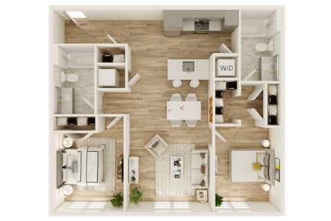Floor plan for 2 beds, 2 baths, 941 sqft