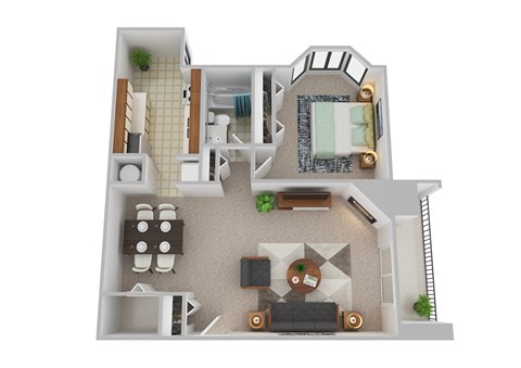 Floor plan for 1 bed, 1 bath, 800 sqft