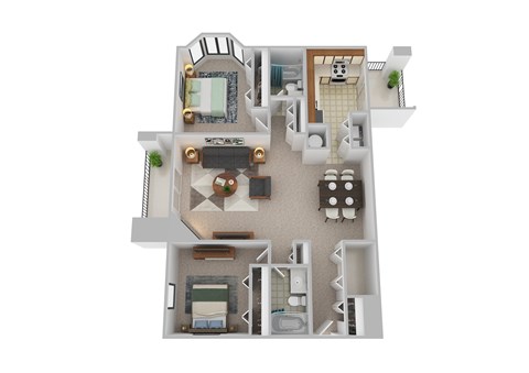 Floor plan for 2 beds, 2 baths, 1162 sqft