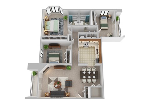 Floor plan for 3 beds, 2 baths, 1274 sqft