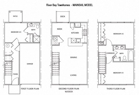 Floor plan for 3 beds, 2 baths, 1291 sqft