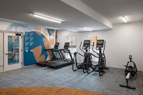 Richmond apartment for rent - A gym with treadmills, exercise bikes, and a stationary bike.
