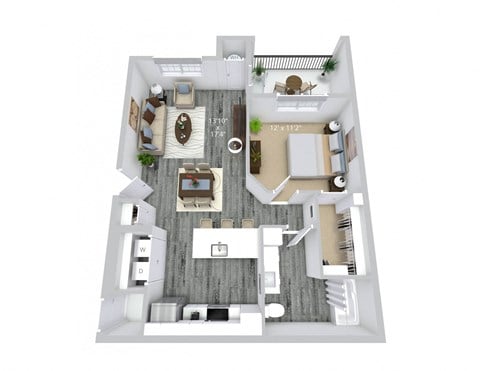 Floor plan for 1 bed, 1 bath, 900 sqft