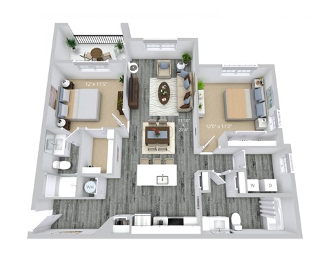 Floor plan for 2 beds, 2 baths, 1220 sqft