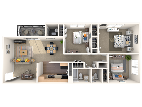 Floor plan for 3 beds, 1.5 baths, 960 sqft