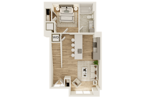 Floor plan for 1 bed, 2 baths, 788 sqft