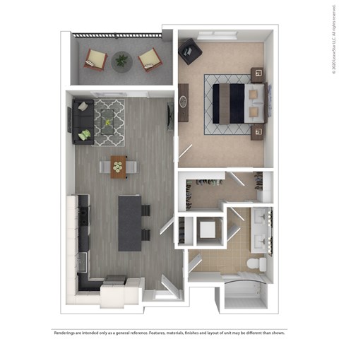 Floor plan for 1 bed, 1 bath, 692 sqft