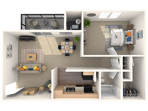 Floor plan for 1 bed, 1 bath, 710 sqft