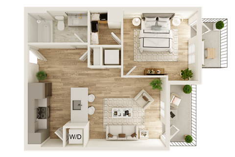 Floor plan for 1 bed, 1 bath, 622 sqft