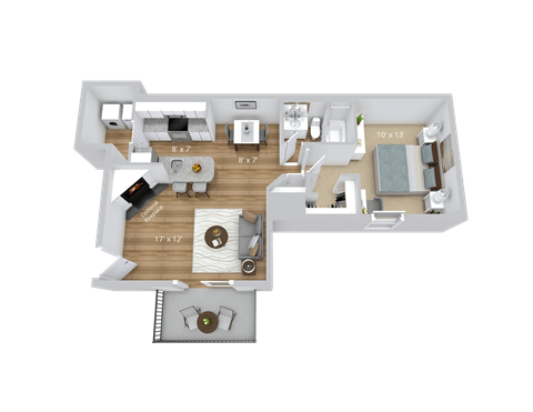 Floor plan for 1 bed, 1 bath, 674 sqft