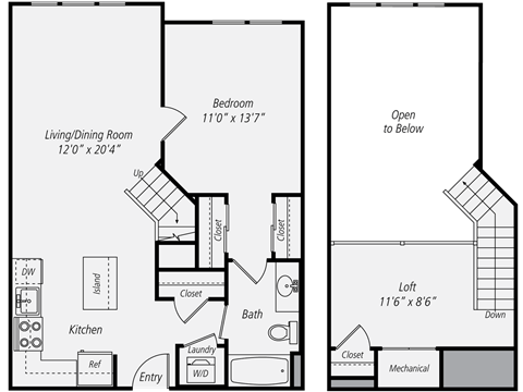 Floor plan for 1 bed, 1 bath, 872 sqft