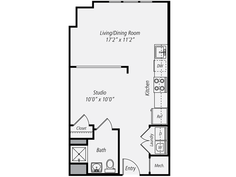 Floor plan for studio, 1 bath, 550 sqft