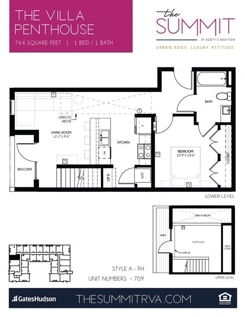 Floor plan for 1 bed, 1 bath, 639 sqft