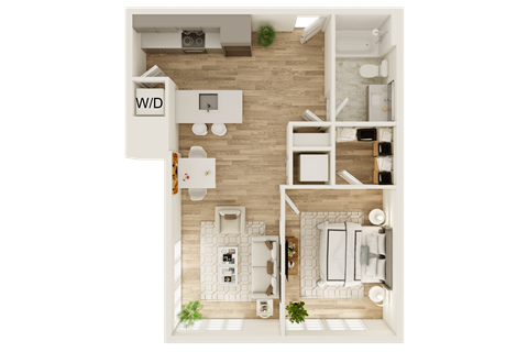 Floor plan for 1 bed, 1 bath, 622 sqft