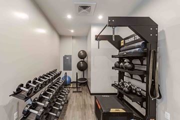 Reston apartment for rent - A gym room with a row of weight racks and a ball.