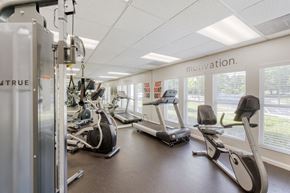Sterling apartment for rent - a gym with cardio equipment and windows in a building