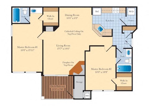 Floor plan for 2 beds, 2 baths, 1010 sqft