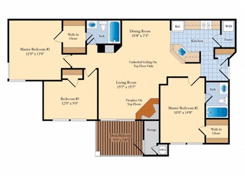 Floor plan for 3 beds, 2 baths, 1178 sqft