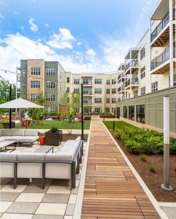 Expansive landscaped courtyard with conversational seating