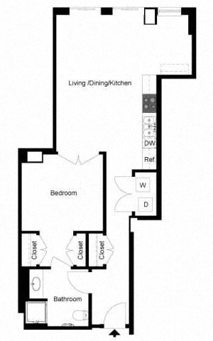 Floor plan for 1 bed, 1 bath, 712 sqft