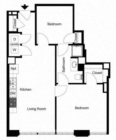 Floor plan for 1 bed, 1 bath, 759 sqft