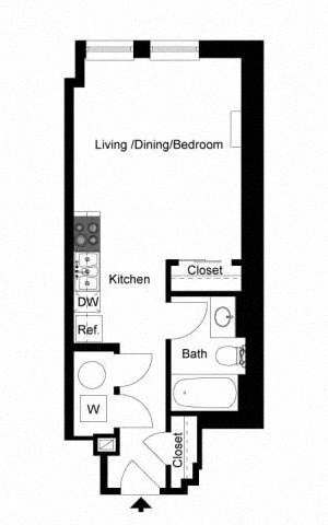 Floor plan for studio, 1 bath, 400 sqft