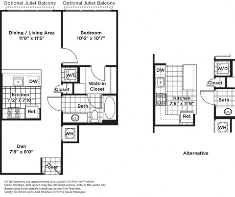 Floor plan for 1 bed, 1 bath, 753 sqft