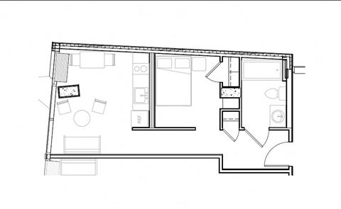 Floor plan for studio, 1 bath, 402 sqft