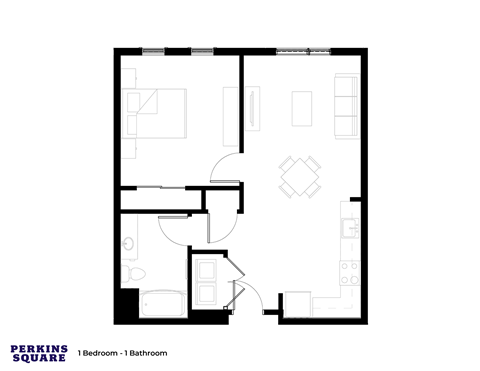 Floor plan for 1 bed, 1 bath, 692 sqft