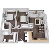 Floor plan for 2 beds, 1 bath, 834 sqft