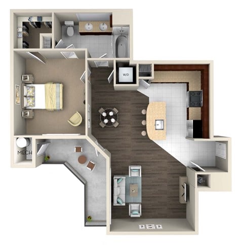 Floor plan for 1 bed, 1 bath, 800 sqft