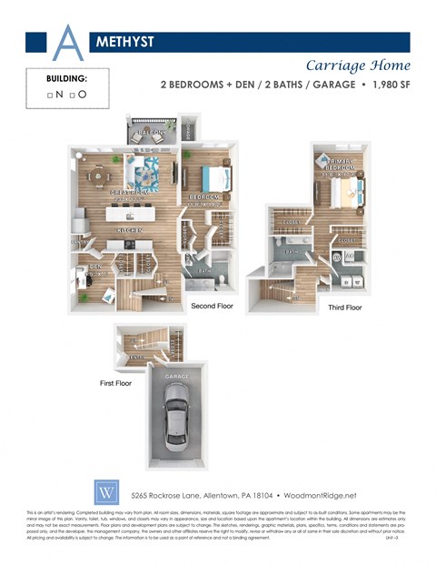 Floor plan for 2 beds, 2 baths, 1980 sqft