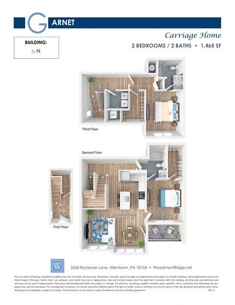 Floor plan for 2 beds, 2 baths, 1465 sqft